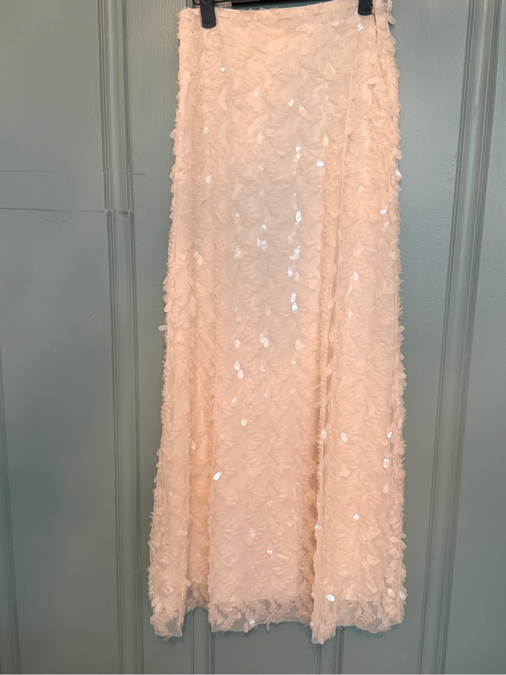 Ivory Iridescent Sequin maxi skirt - cool take on the satin skirt - Picture 6 of 8